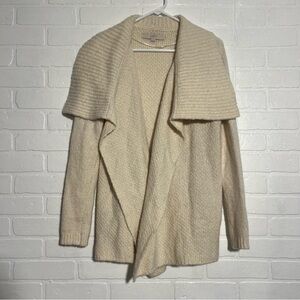 LOFT Womens Cardigan Cream Open Front Fall Winter Sweater Shawl Collar Cozy XS